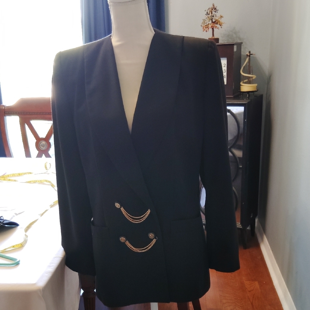 Black Blazer with Gold Chain Detail